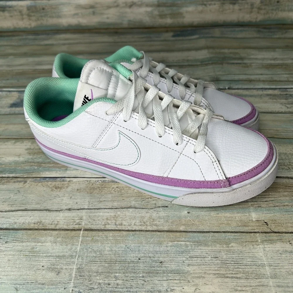 Nike White Sneakers with Mint Green and Lavender Trim